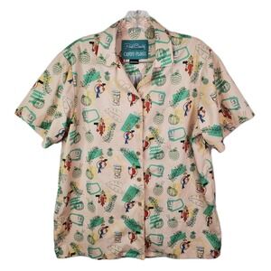 Park Candy Floss Tiki Toucan Graphic Button Up Shirt Men's Medium Short Sleeve